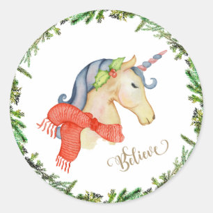 Redonda Pegatina del navidad del unicornio