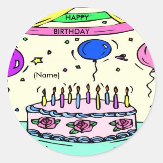 Redonda Pegatina del nombre del cumpleaños feliz
