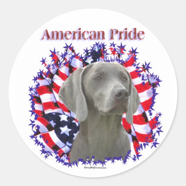 Redonda Pegatina del Orgullo de Weimeraner (Anverso)
