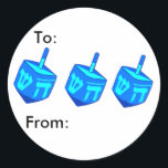 Redonda Pegatina del paquete Big Dreidel<br><div class="desc">¡Un gran escurrimiento azul recuerda a todos que la fiesta de las luces está aquí! Feliz Chanukah</div>