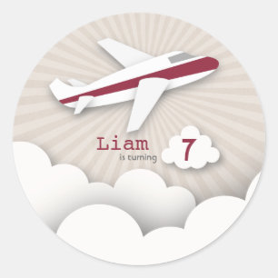 Redonda Pegatina del partido de cumpleaños del avión rojo