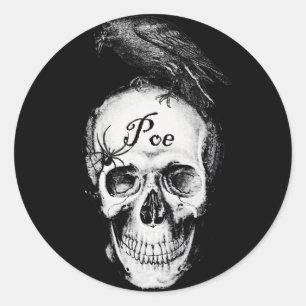 Redonda Pegatina del Poe del cuervo