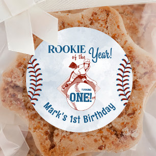 Redonda Pegatina del primer cumpleaños del beisbol Rookie 