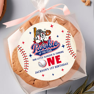 Redonda Pegatina del primer cumpleaños del beisbol Rookie 