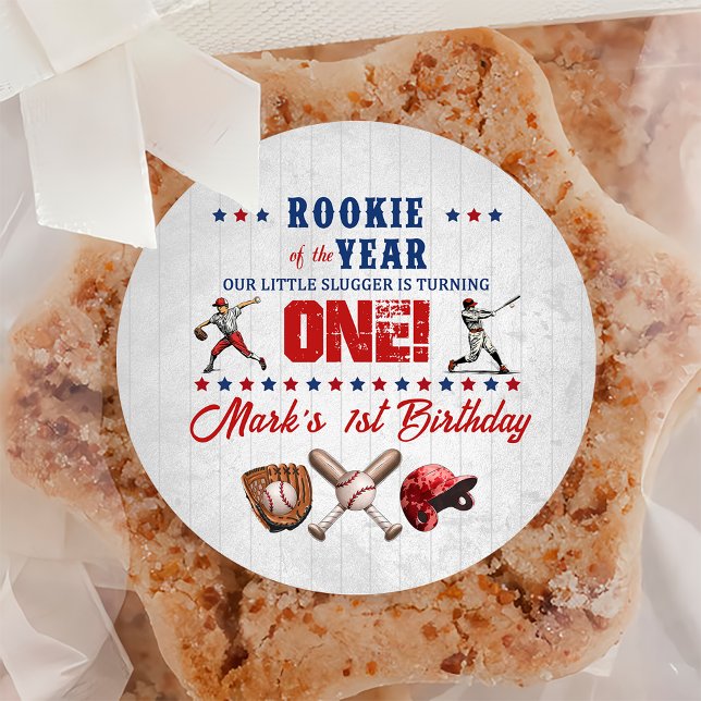 Redonda Pegatina del primer cumpleaños del beisbolista Roo (Subido por el creador)