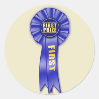 Redonda pegatina del primer premio de rosette azul