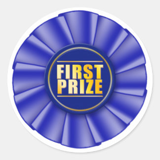 Redonda pegatina del primer premio de rosette azul
