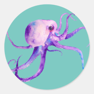 Redonda Pegatina del pulpo de la acuarela