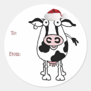 Redonda Pegatina del regalo del navidad de la vaca: Para: