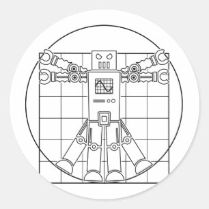 Redonda Pegatina del robot de da Vinci Vitruvian