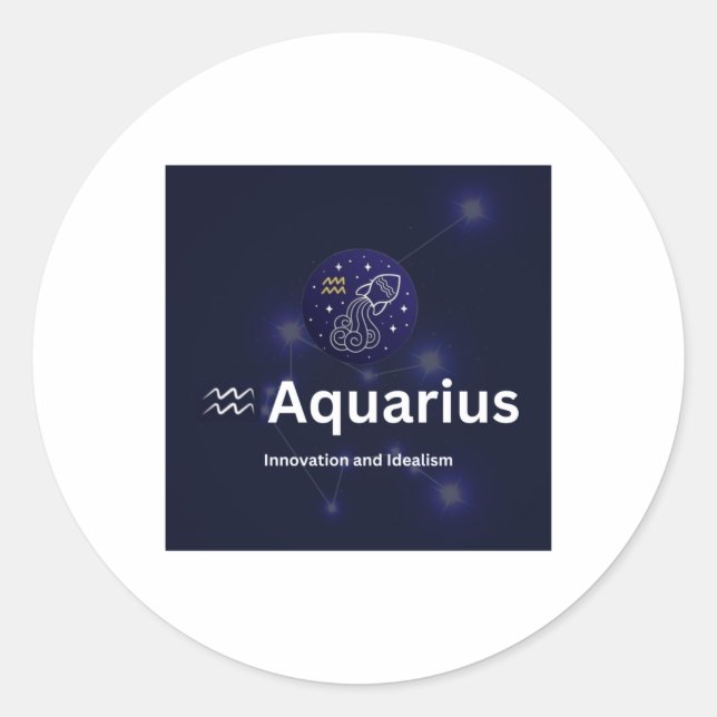Redonda Pegatina del Rótulo Aquarius Zodiac (Anverso)