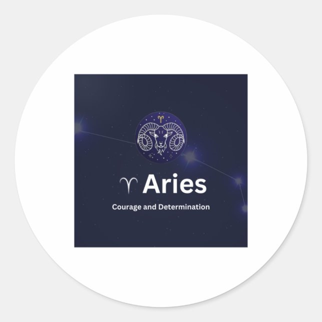 Redonda Pegatina del Rótulo Aries Zodiac (Anverso)