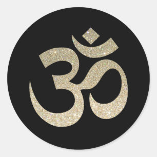 Redonda Pegatina del símbolo de OM del purpurina