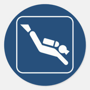 Redonda Pegatina del símbolo del buceo con escafandra