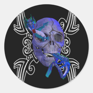 Redonda Pegatina del tatuaje del cráneo y del dragón