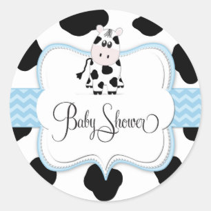Redonda Pegatina del vaquero de la vaca en azul