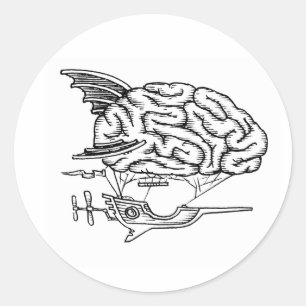Redonda Pegatina del zepelín del cerebro (blanco)