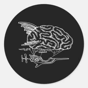 Redonda Pegatina del zepelín del cerebro (negro)