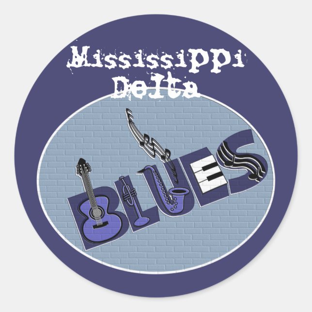 Redonda Pegatina Delta Blues de Mississippi (Anverso)