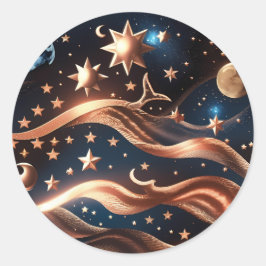 Redonda Pegatina - Diseño de Luna Celestial de Bronce de L