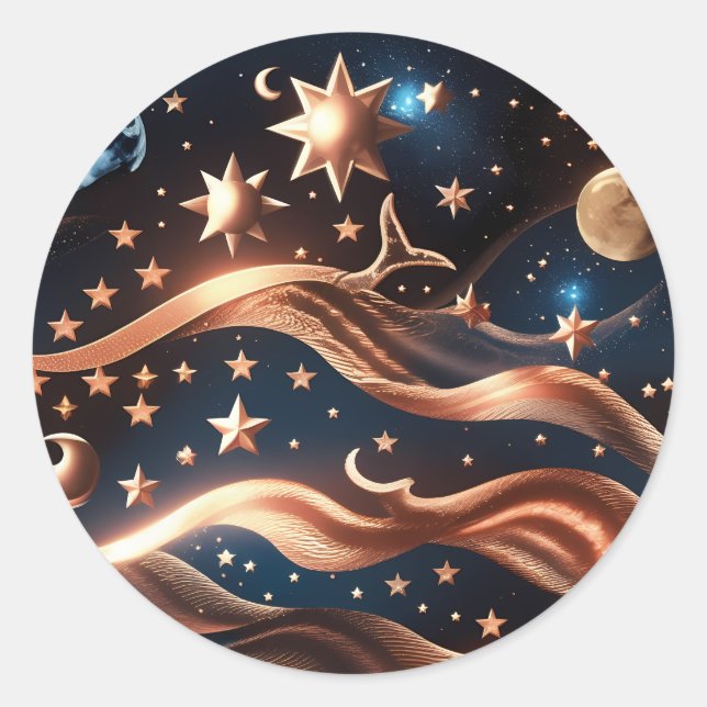 Redonda Pegatina - Diseño de Luna Celestial de Bronce de L (Anverso)