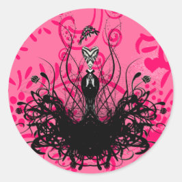 Redonda Pegatina Diva Fashion - Raspberry rosa brillante c