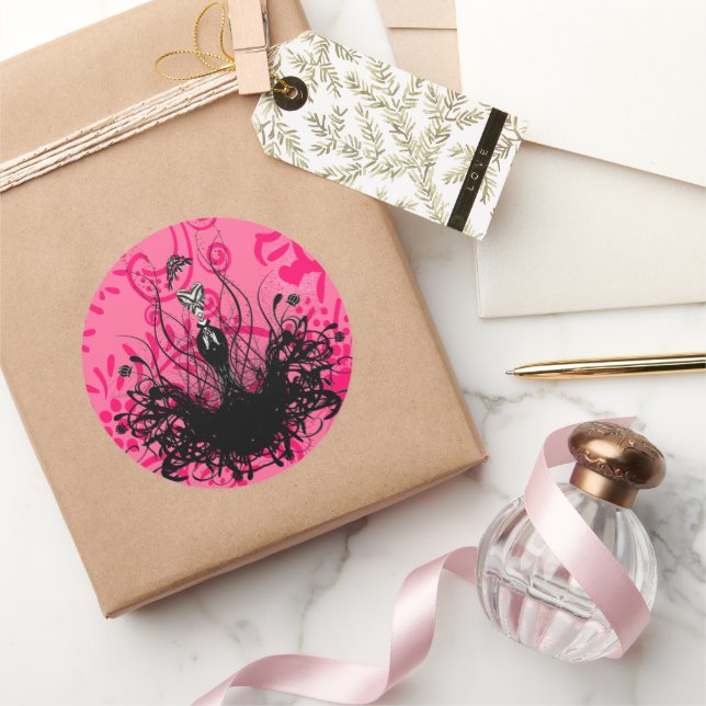 Redonda Pegatina Diva Fashion - Raspberry rosa brillante c (Regalar)