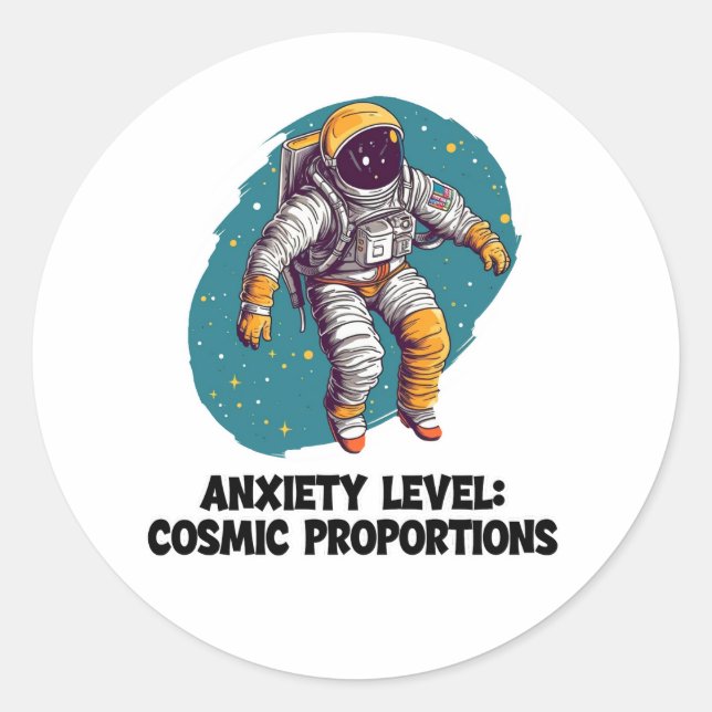 Redonda Pegatina divertida de ansiedad espacial (Anverso)