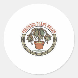 Redonda Pegatina divertida de asesino de plantas certifica