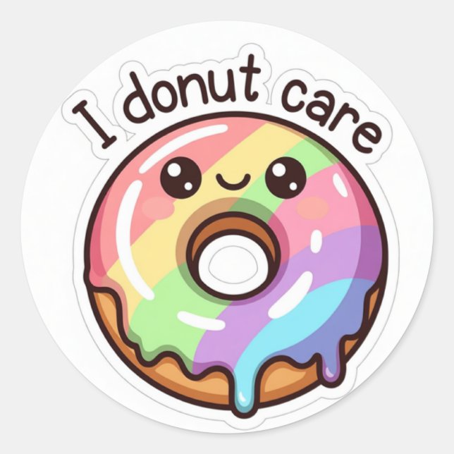 Redonda Pegatina divertida de donut arcoíris "No me import (Anverso)
