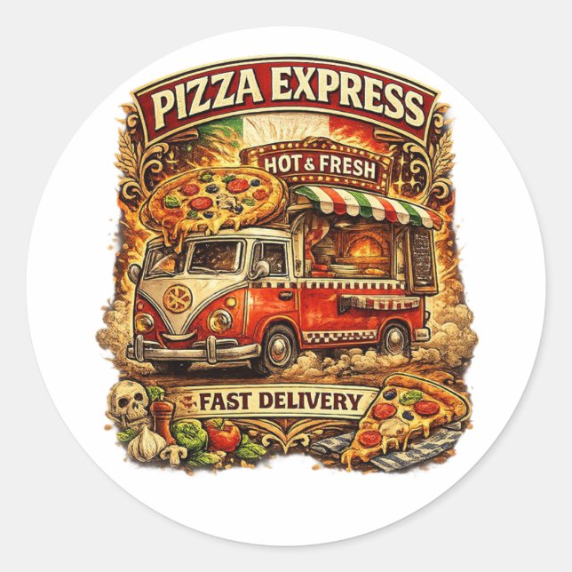 Redonda Pegatina divertida de Pizza Time – Come Pizza & De (Anverso)