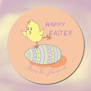 Redonda Pegatina divertida de pollito amarillo de Pascua