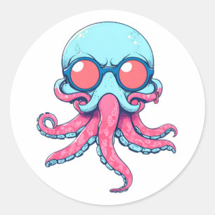 Redonda Pegatina divertida de pulpo