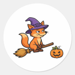 Redonda Pegatina divertida de zorro bruja de Halloween