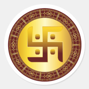 Redonda Pegatina dorada hindú Swastik Diwali