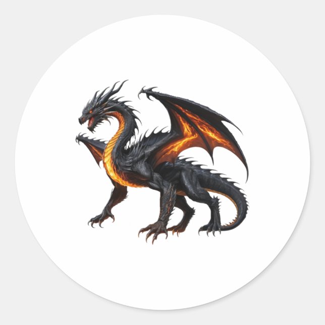 Redonda Pegatina Dragón de Fuego Negro (Anverso)