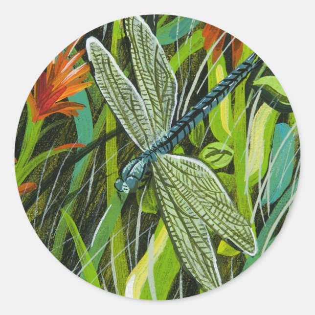 Redonda Pegatina "Dragonfly" (Anverso)