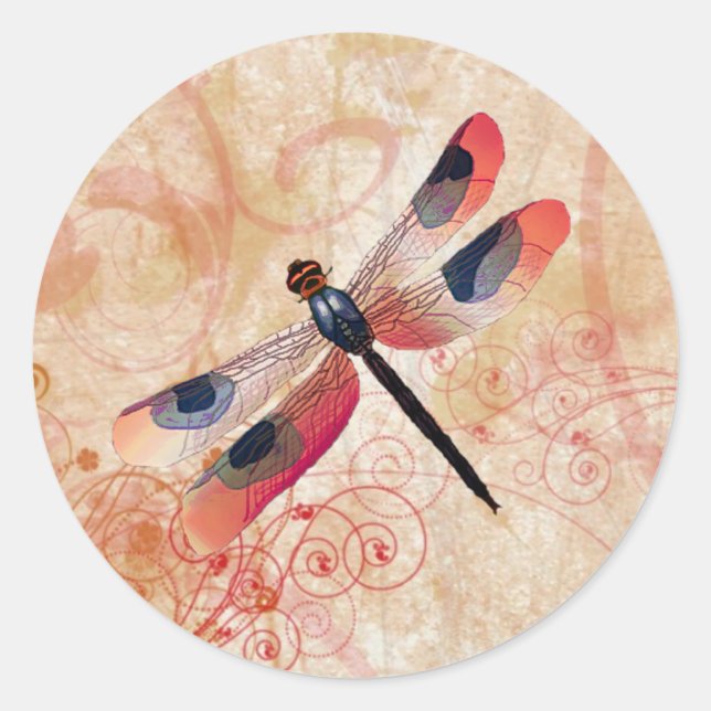 Redonda Pegatina Dragonfly Flourish (Anverso)