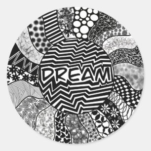 Redonda Pegatina DREAM Black and White Sunburst