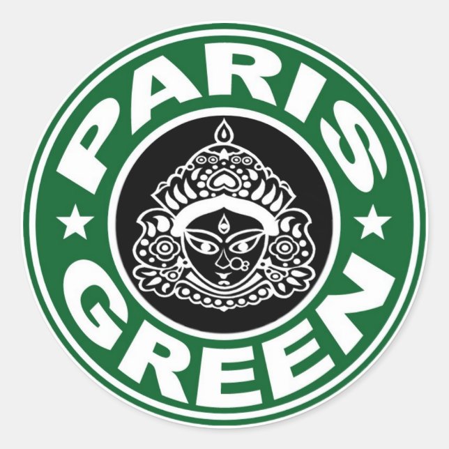 Redonda Pegatina Durga Verde de París (Anverso)
