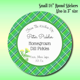 Redonda Pegatina editable Green Plaid con Dill y Flowers