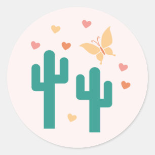 Redonda Pegatina El día de San Valentín de Boho Cactus