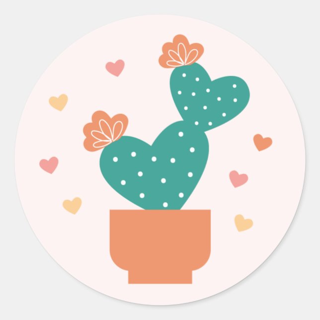 Redonda Pegatina El día de San Valentín de Cactus Cute (Anverso)