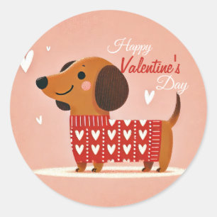 Redonda Pegatina El día de San Valentín de Dachshund