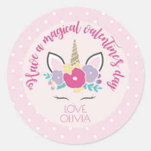 Redonda Pegatina El día de San Valentín de Unicorn