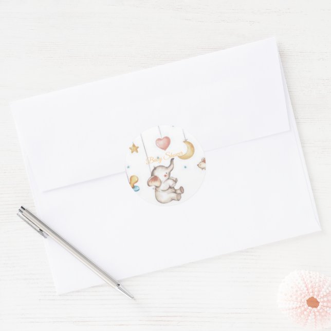 Redonda Pegatina elefante para bebés (Sobre)