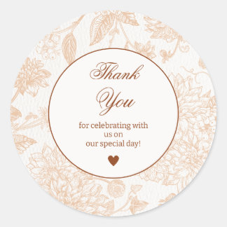 Redonda Pegatina elegante de agradecimiento floral beige m