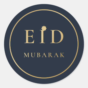 Redonda Pegatina elegante de Eid Mubarak en azul marino y 