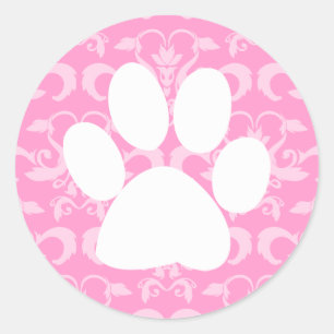 Redonda Pegatina elegante de Pink Paw