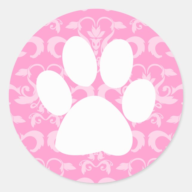 Redonda Pegatina elegante de Pink Paw (Anverso)
